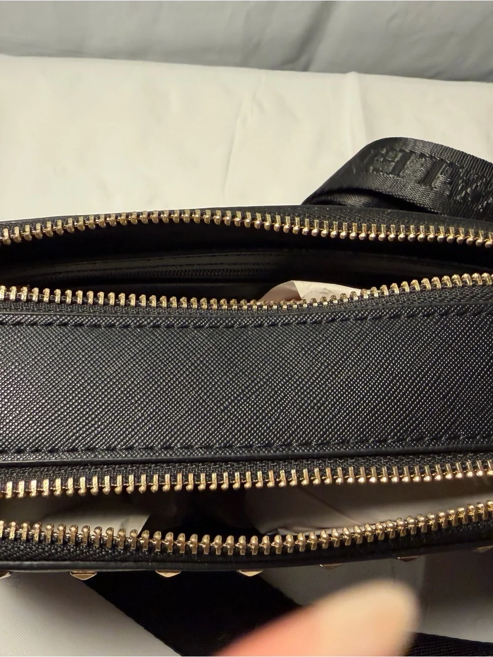Valentino Black Crossbody Bag with Gold Studs and V Emblem